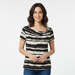 212 Collection Blouse Grunge Striped Black Brown Casual Retro L